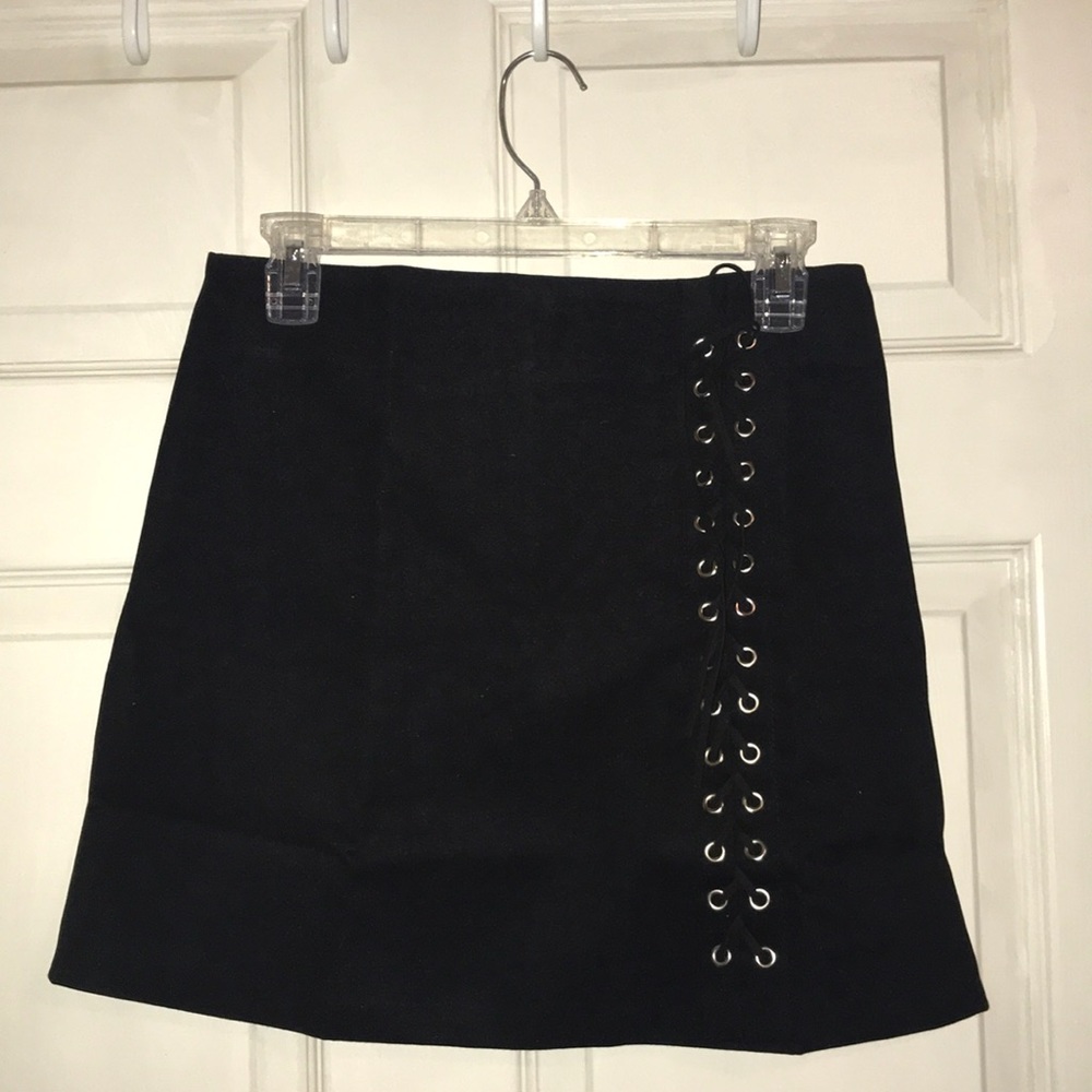 Black Suede Lace up Skirt